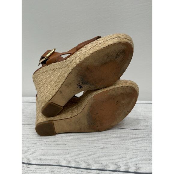 Michael Kors Womens Brown Leather Boho Buckle Strap Espadrille Wedge Sandals 7 - Picture 10 of 12